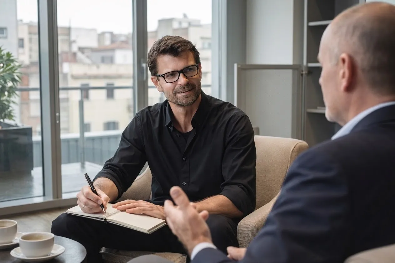 Dr. Sven Mulfinger in a confidential one-to-one advisory conversation with a CEO.